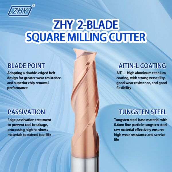 ZHY UEX 2 FLUTES SQUARE MILLING CUTTER