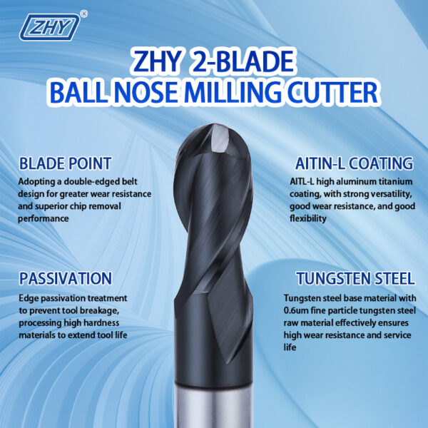 2 Flutes Ball Nose Milling Cutter