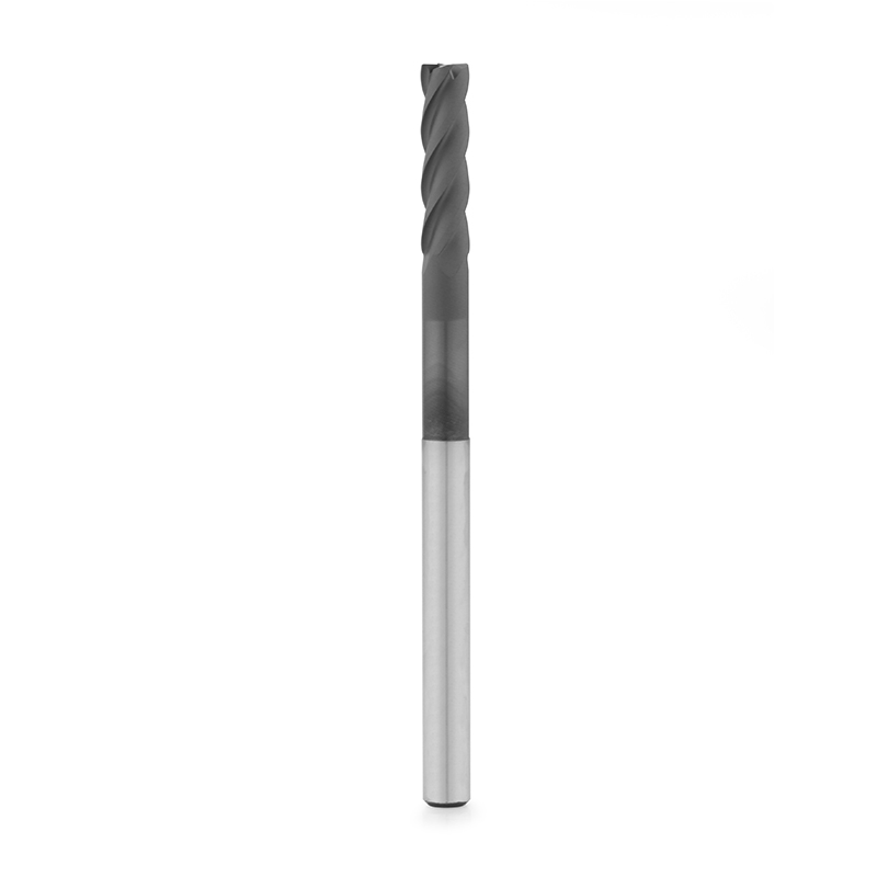 Diamond-coated carbide corner radius end mill for graphite