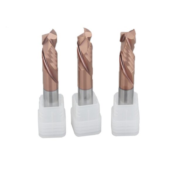 Solid carbide compression end mill with upcut and downcut flutes