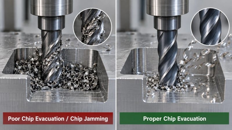 Chip jamming and proper chip evacuation in carbide end milling