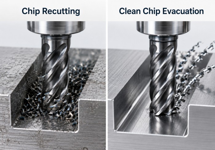 Chip recutting vs clean chip evacuation in aluminum milling