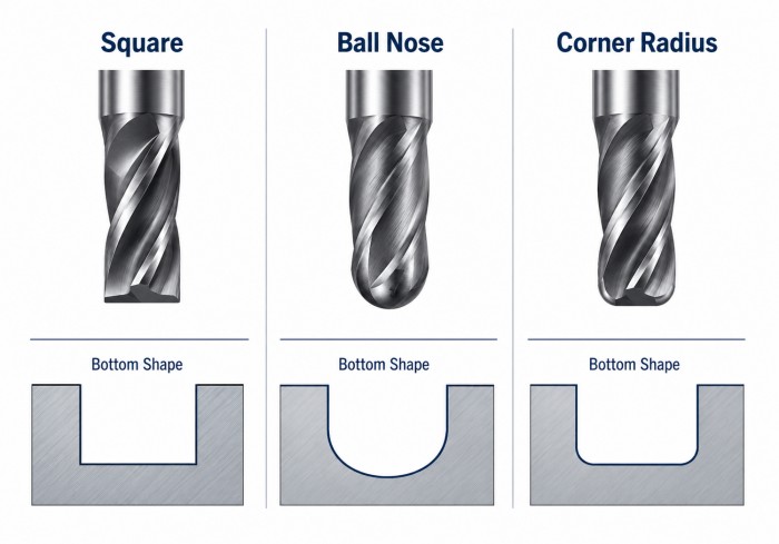 Comparison of square ball nose and corner radius end mill profiles