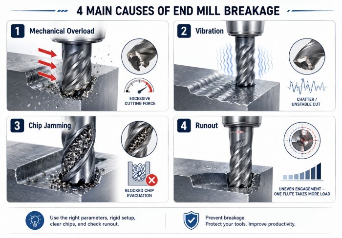 Main causes of carbide end mill breakage in CNC milling