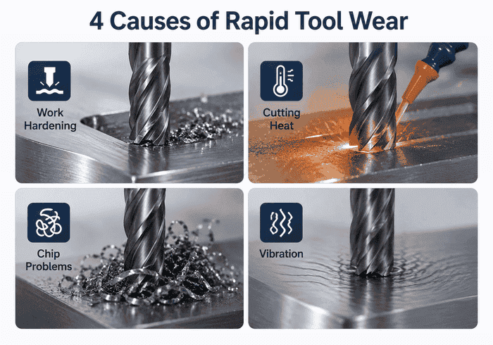 Main causes of rapid end mill wear in stainless steel milling