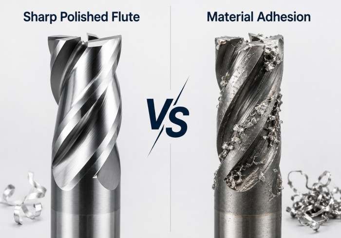 Sharp polished flute vs aluminum adhesion on end mill