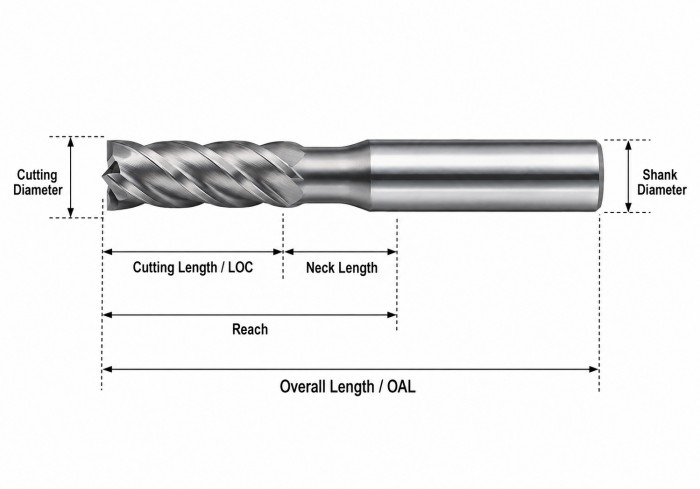 carbide end mill dimensions diameter cutting length neck length and overall length