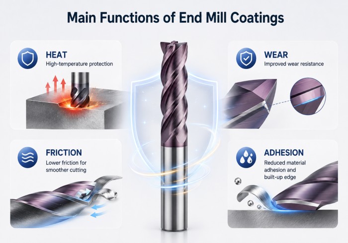 Main functions of carbide end mill coatings for heat wear friction and adhesion control