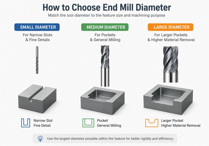 how to choose carbide end mill diameter for different machining features