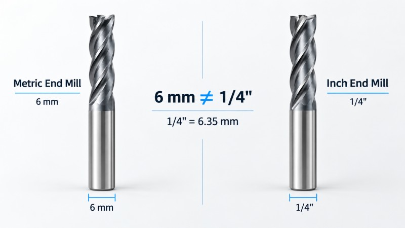 Metric 6 mm and inch 1/4 end mill size comparison