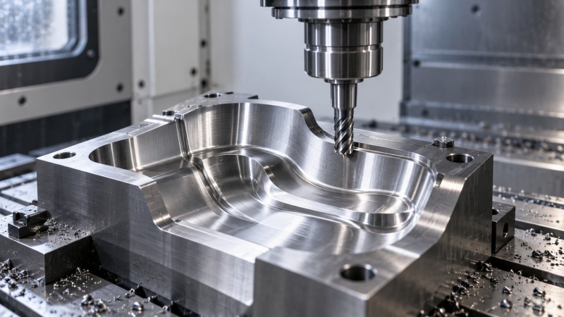 Precision CNC machining with finishing carbide end mill for final surface quality
