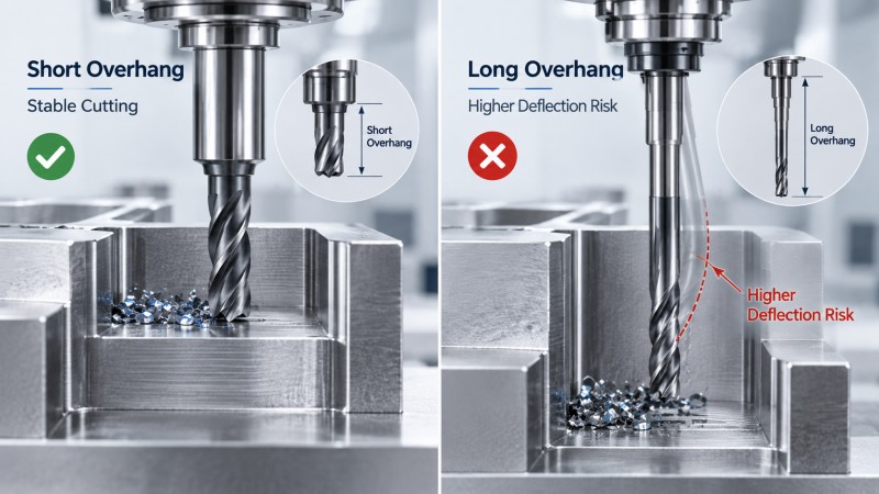 Short and long tool overhang comparison in deep cavity milling