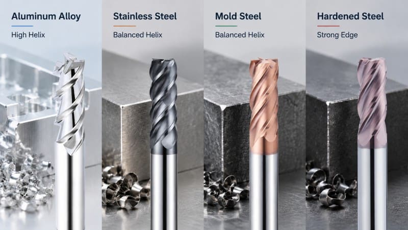 carbide end mill helix angle selection for different materials