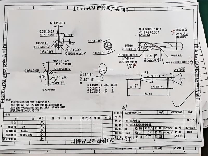 carbide end mill specification drawing for quality control