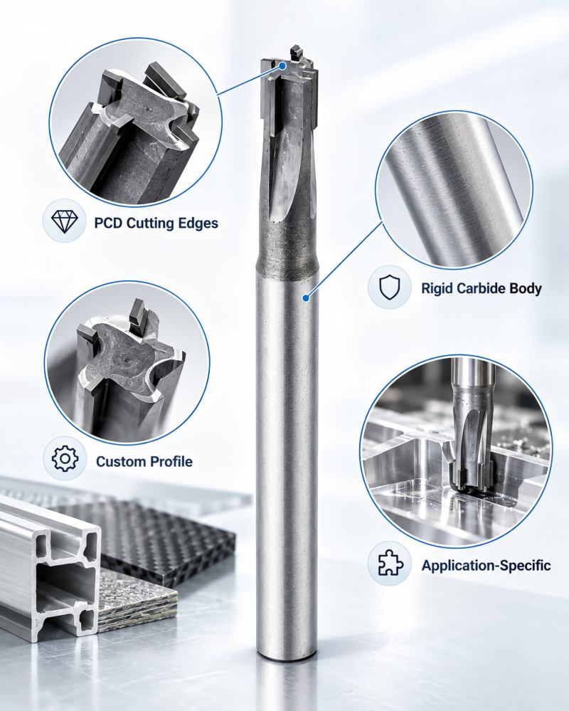 PCD milling cutter design with carbide body and PCD cutting edges